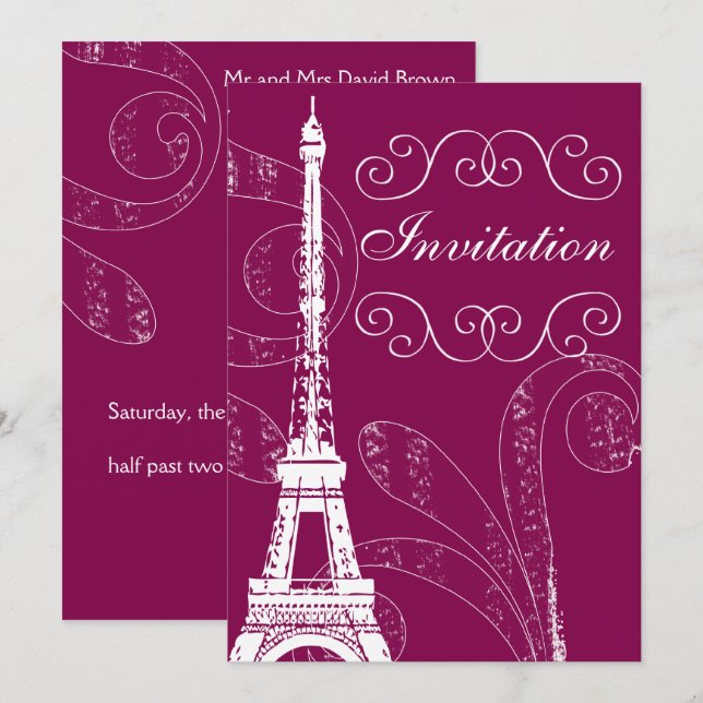Faire-part de mariage Tour Eiffel Fuchsia (Devant / Derrière)