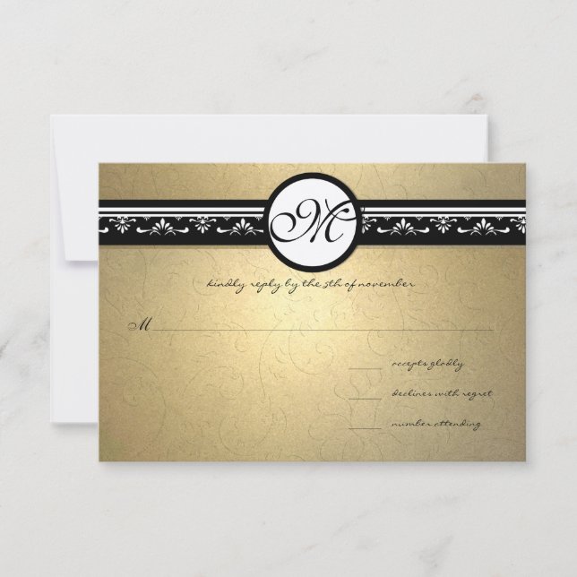 Faire-part de mariage Tourbillons de Damas or 5x7 (Devant)