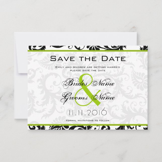 Faire-part de mariage Tourbillons de Damas vert po (Devant)