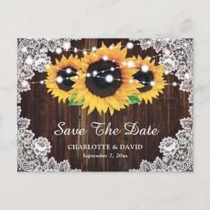 Faire-Part de Mariage Tournesol en Bois Rustique