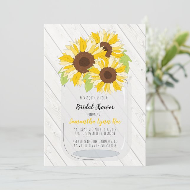 Faire-part de mariage tournesol gris jaune rustiqu (Debout devant)