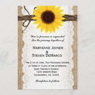 Faire-part de mariage tournesol toile chanvre rust