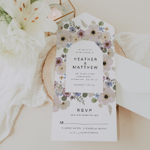 Faire-part de mariage tout-en-un à motif floral mo