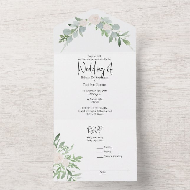 Faire-Part de Mariage Tout-en-Un Aquarelle Floral (À l'intérieur)