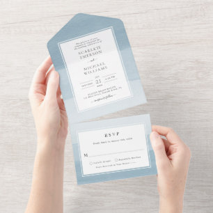 Faire-part de mariage tout-en-un bleu aquarelle