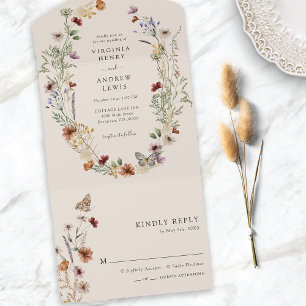 Faire-Part de Mariage Tout-en-Un Bohème Floral