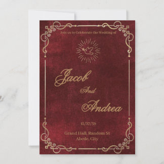 Faire-part de mariage tout-en-un bordeaux et or