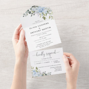Faire-part de mariage tout-en-un Botanical Bleu do