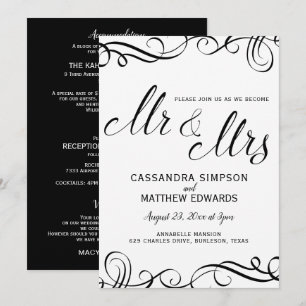 Faire-part de mariage tout-en-un élégant Noir