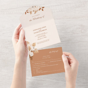 Faire-part de mariage tout-en-un en terracotta flo