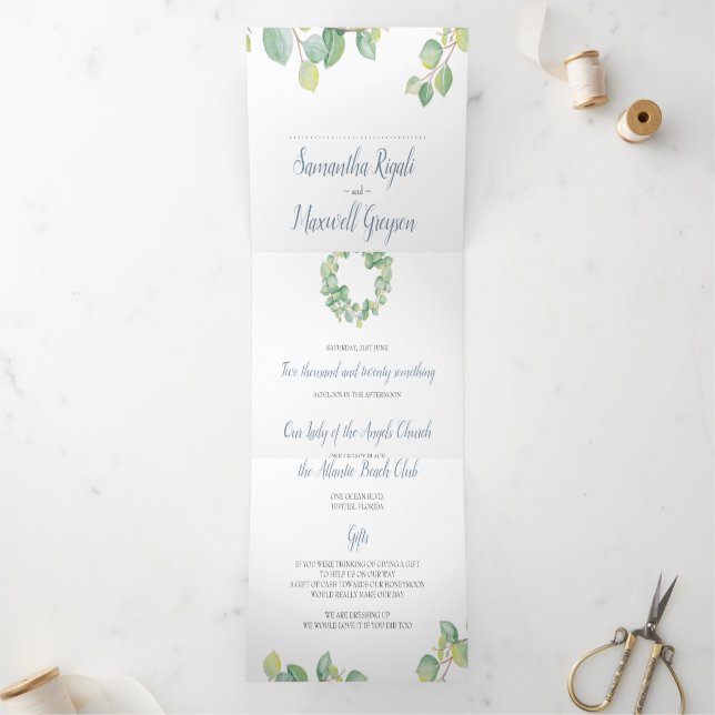 Faire-Part de Mariage Tout en Un Eucalyptus Rustiq (Intérieur)
