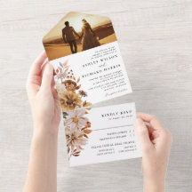 Faire-Part de Mariage Tout en Un Feuilles d'Automn