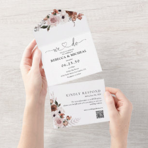 Faire-part de mariage tout-en-un Fleurs en soie