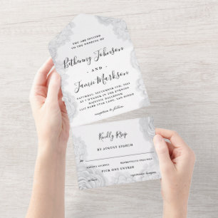 Faire-part de mariage tout en un floral blanc