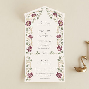 Faire-part de mariage tout-en-un floral or et Bour
