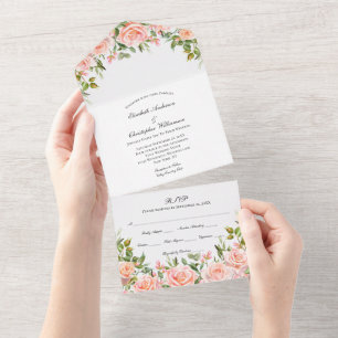 Faire-part de mariage tout-en-un floral rose blush