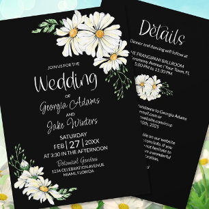Faire-part de mariage tout-en-un Moody Black Daisi