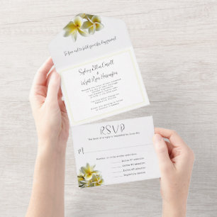 Faire-part de mariage tout-en-un Plumeria jaune