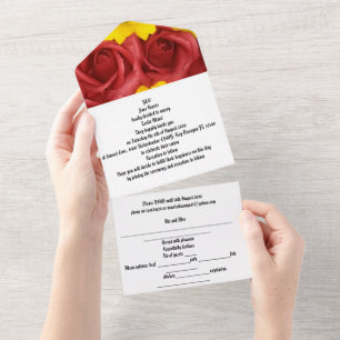faire-part de mariage tout en un roses rouges tour
