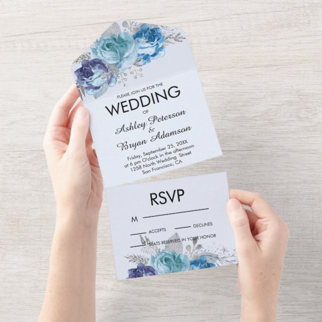 Faire-part de mariage tout-en-un Roses Violettes & (Déchirure)