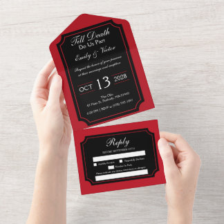 Faire-part de mariage tout-en-un rouge gothique