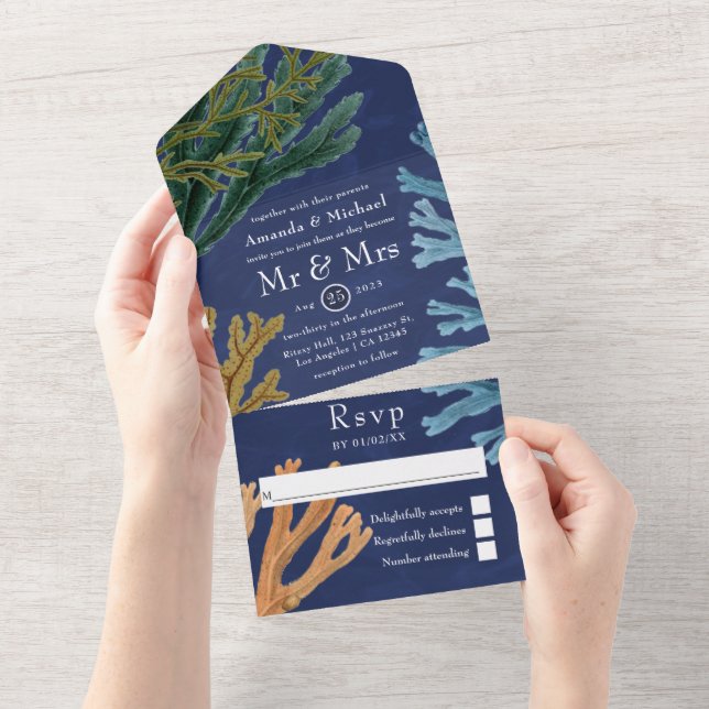 Faire-part de mariage tout-en-un sur la vie océani (Déchirure)