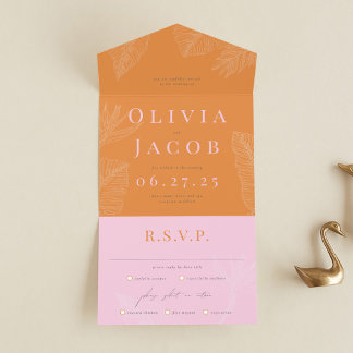 Faire-part de mariage tout-en-un tropical moderne