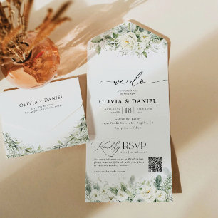 Faire-part de mariage tout-en-un vert sauge poussi