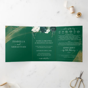 Faire-part de mariage tri-pli Boho Emerald Rose