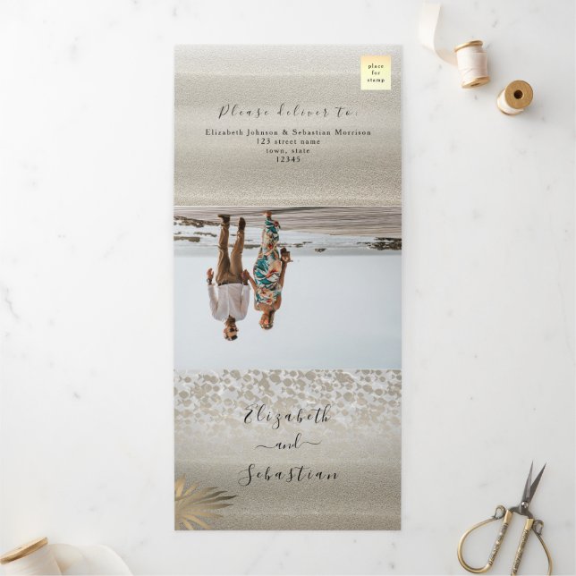 Faire-part de mariage tri-pliable Photo de plage (Extérieur)