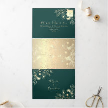 Faire-part de mariage triptyque 3 en 1 vert émerau