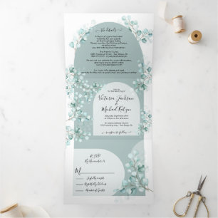 Faire-part de mariage triptyque à arche en eucalyp