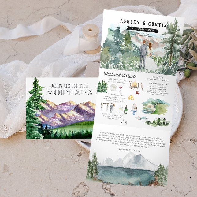 Faire-part de mariage triptyque en montagne rustiq (Créateur téléchargé)