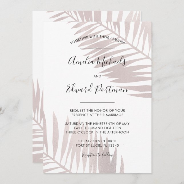 Faire-part de mariage Tropical Blush Palms (Devant / Derrière)