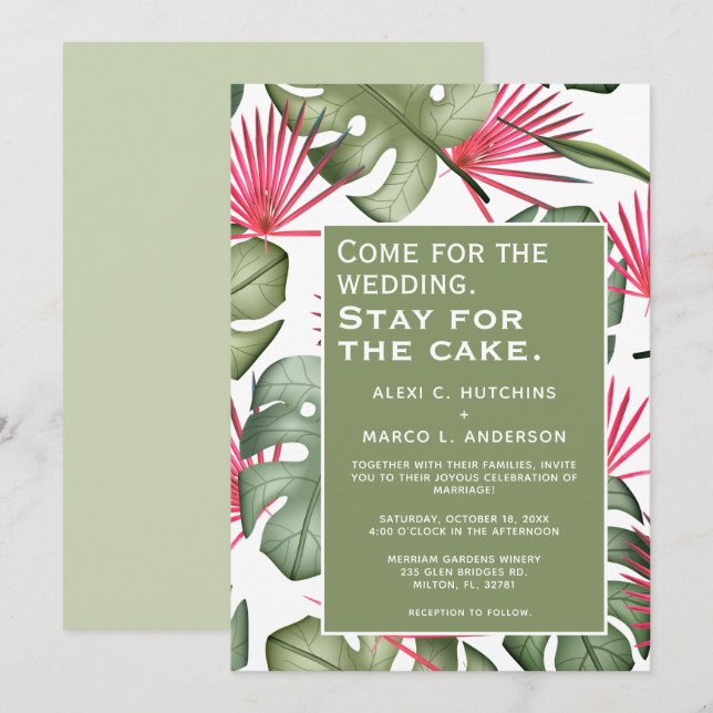 Faire-part de mariage tropicale humoristique (Devant / Derrière)