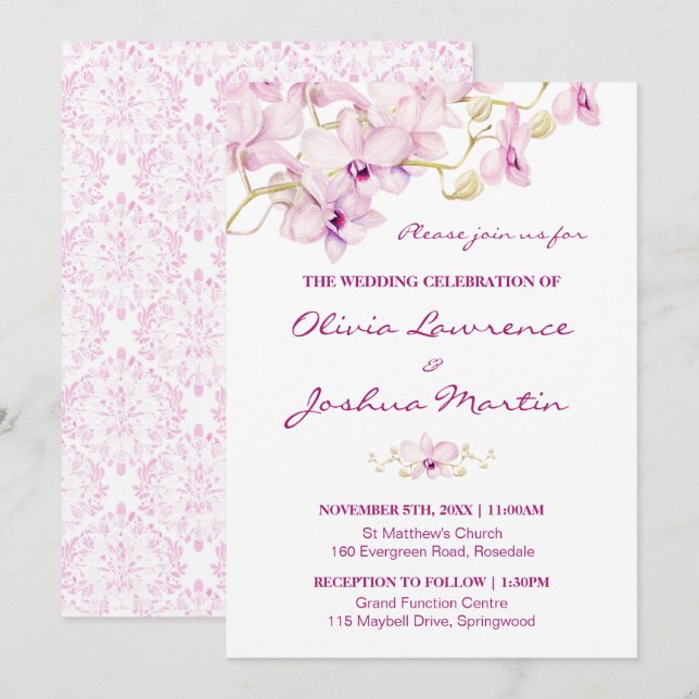 Faire-part de mariage tropicale pourpre orchidée (Devant / Derrière)