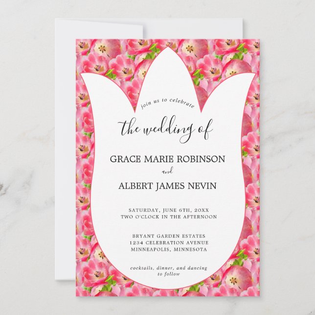Faire-part de mariage Tulipes Aquarelles Roses (Devant)