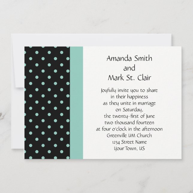 Faire-part de mariage turquoise blanc noir de pois (Devant)