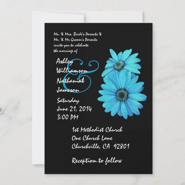 Faire-part de mariage turquoise et noir (Devant)