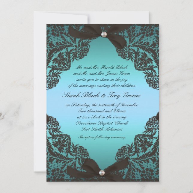 Faire-part de mariage turquoise et noir de (Devant)