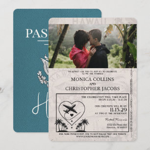 Faire-part de mariage turquoise Hawaii Passport