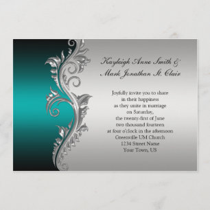 Faire-part de mariage Turquoise vintage noir et ar