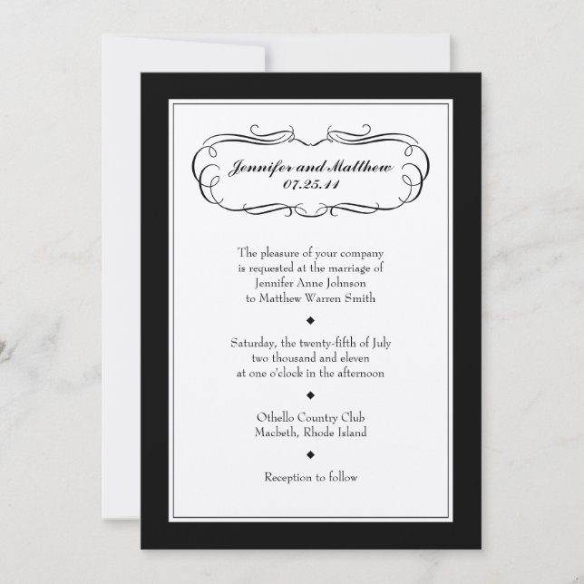 Faire-part de mariage Tuxedo sur papier crémeux (Devant)