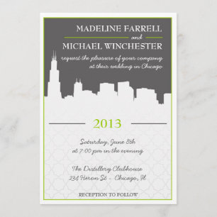 Faire-part de mariage urbain moderne de Chicago Sk