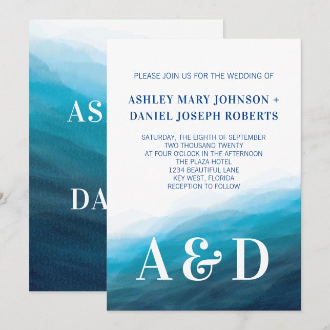 Faire-Part de Mariage Vagues d'Océan Roulantes, Tu (Devant / Derrière)