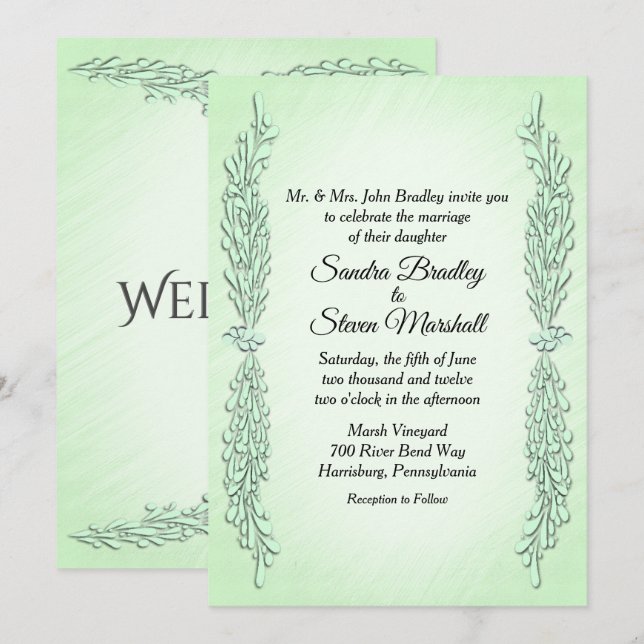 Faire-part de mariage vert (Devant / Derrière)