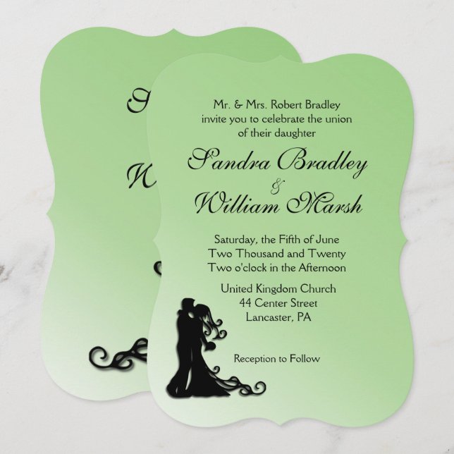 Faire-part de mariage vert de mariée et de chambre (Devant / Derrière)