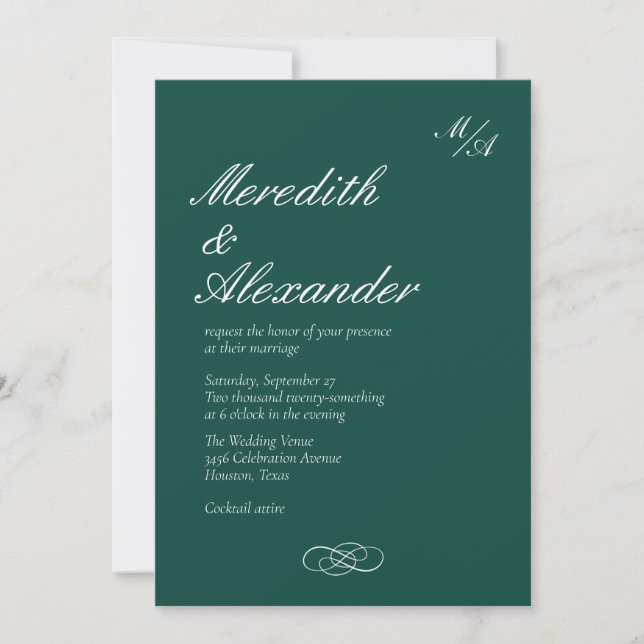 Faire-part de mariage vert émeraude (Devant)