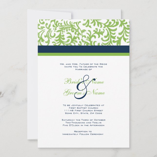 Faire-part de mariage vert et bleu (Devant)