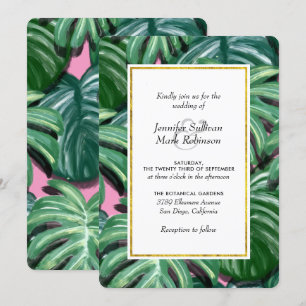 Faire-part de mariage vert et luxuriant aux feuill